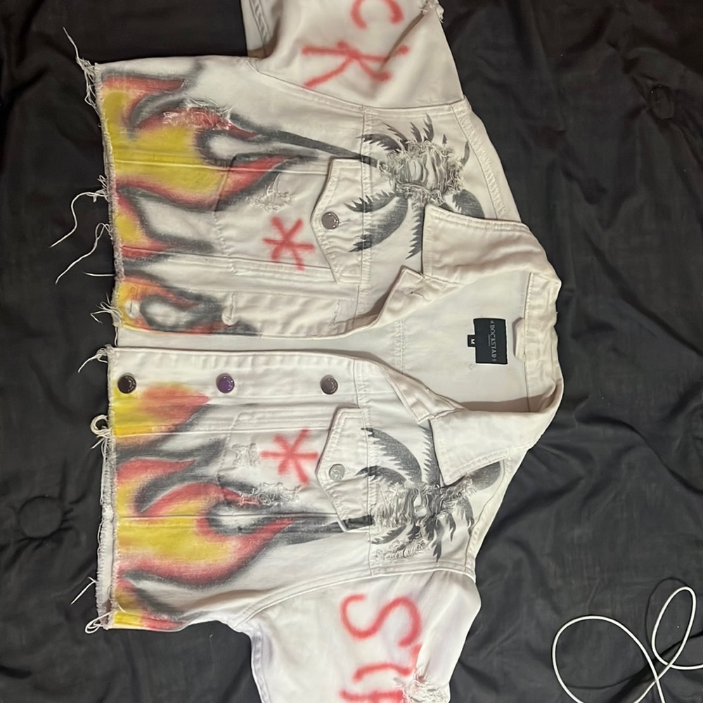 Rockstar white denim cropped jacket